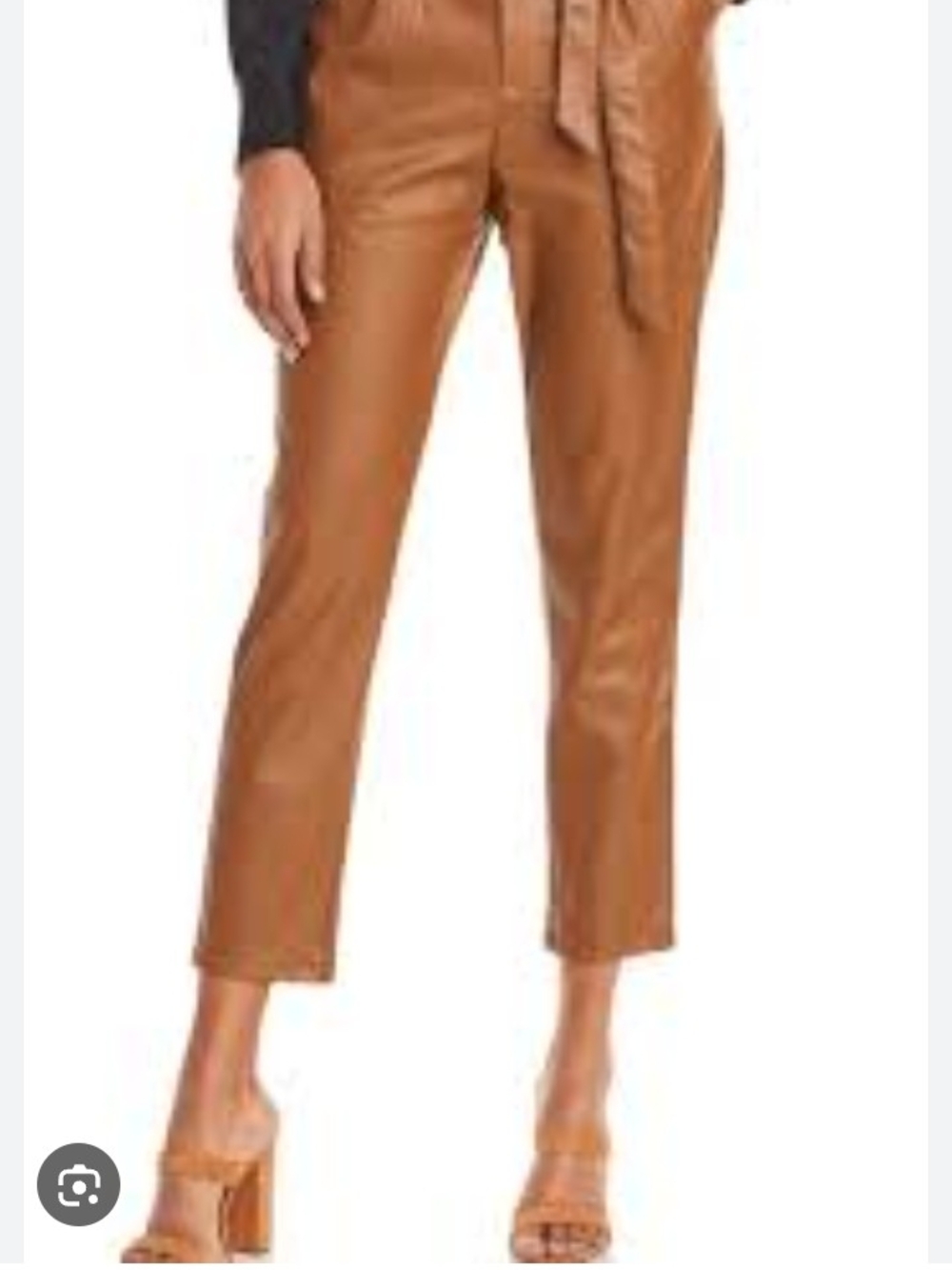 Lucy Paris Tan Faux Leather Cropped Paperbag Pants
